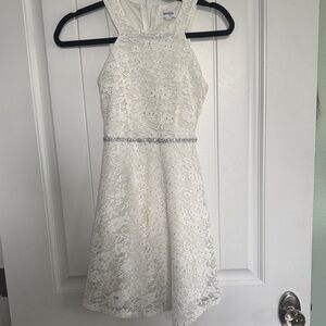 Speechless White Lace Halter Formal Dress with Beaded Waist